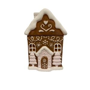 Peppermint & Pine Gingerbread Pink Brown House Christmas Cookie Jar 13.5"  New